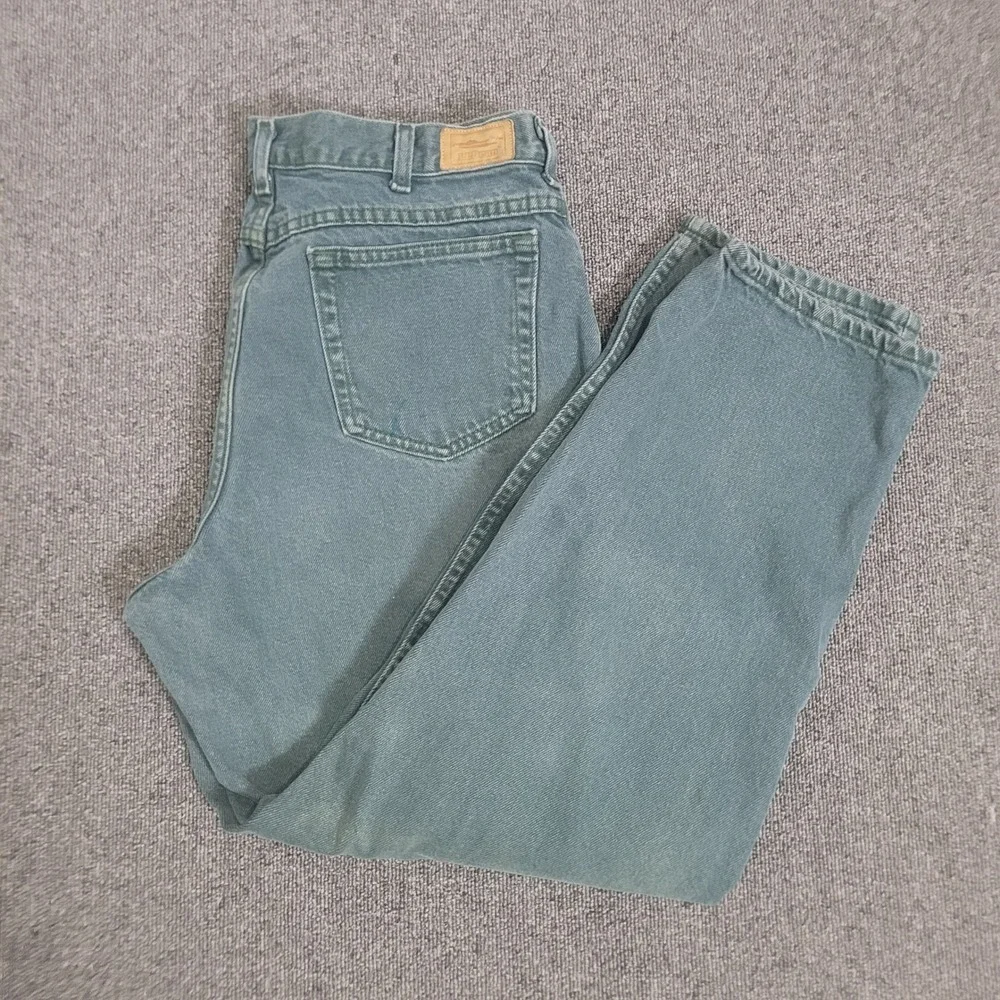 L.L. Bean 34x30 Straight Leg Jeans Mens Teal Green Vintage 90s Made in USA Denim